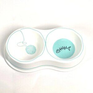 TIFFANY & Co. Double Cat Bowl pet cat food dish The dishes White/blue Unused